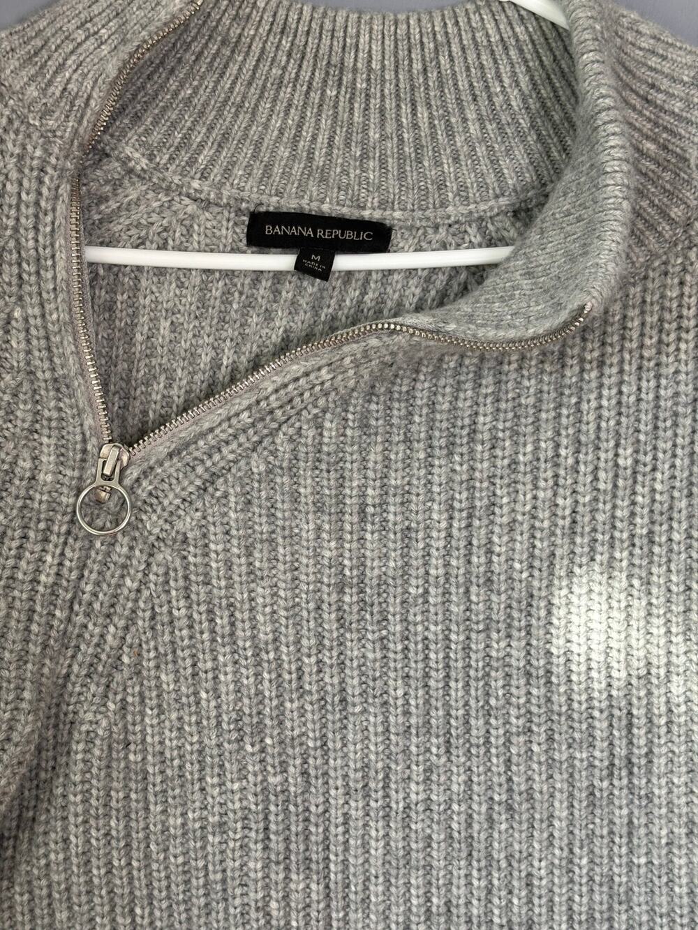 Banana Republic Mens M Gray Merino Wool Alpaca Quarter Zip Sweater